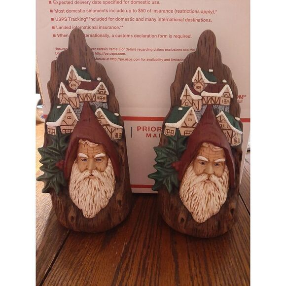 Set 2 Beautiful Ceramic Rustic Santa Bavarian Christmas St Nick 10" Decorations - Picture 1 of 6